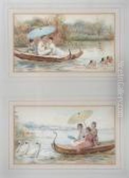 Oriental Ladies In Punts Oil Painting by George Goodwin Kilburne