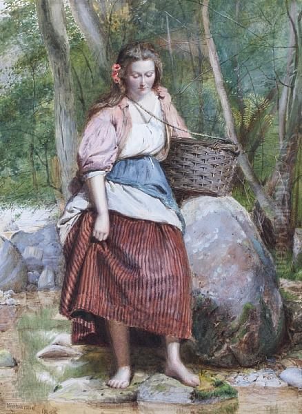 Country Girl By A Stream Oil Painting by George Goodwin Kilburne