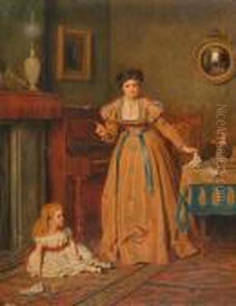 Mother And Child In An Interior. Oil Painting by George Goodwin Kilburne