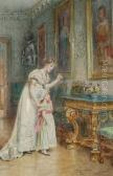 Mother And Child In A Picture Gallery Oil Painting by George Goodwin Kilburne