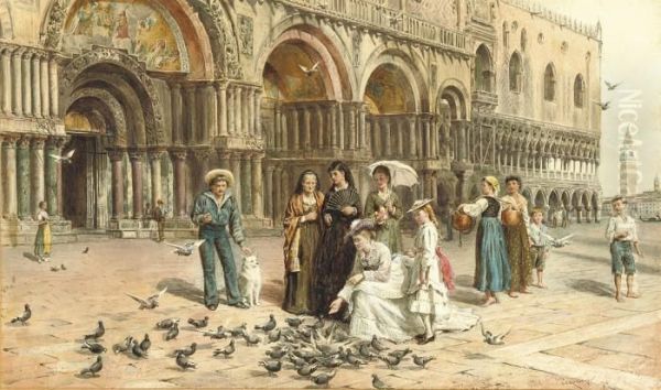 The Pigeons Of St Mark's, Venice, Italy Oil Painting by George Goodwin Kilburne