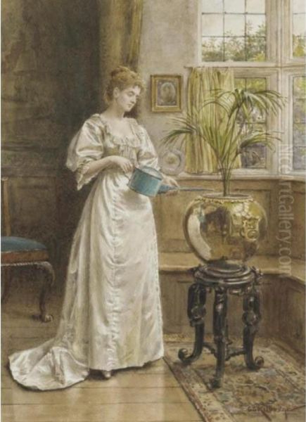 Parlour Palm Oil Painting by George Goodwin Kilburne