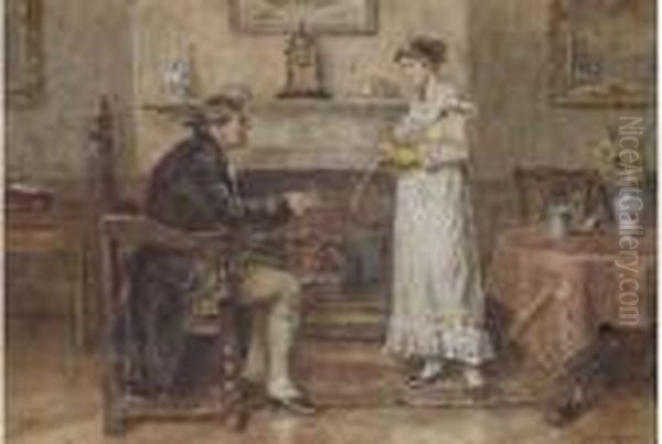 A Conversation In Front Of The Fire Oil Painting by George Goodwin Kilburne