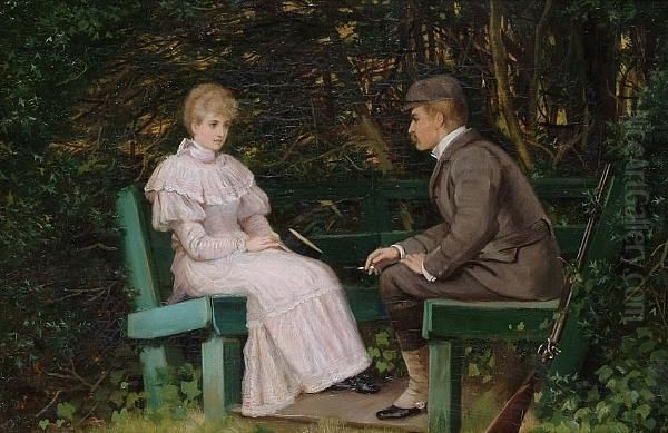 Figures On A Bench Oil Painting by George Goodwin Kilburne