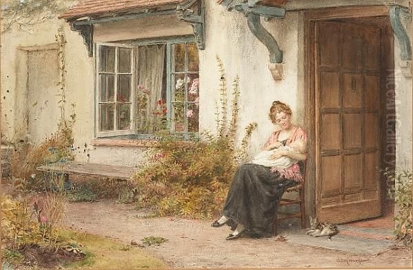 Mother And Child At The Cottage Door Oil Painting by George Goodwin Kilburne