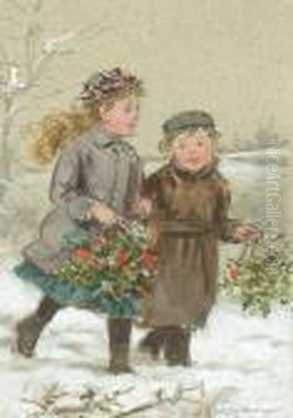 Children Playing In The Snow Oil Painting by George Goodwin Kilburne