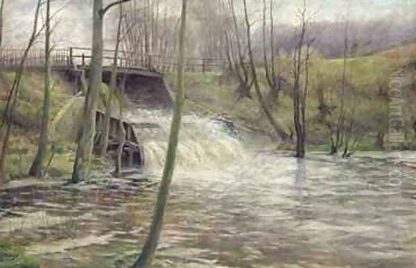 A Mill Stream Oil Painting by Karl Oderich