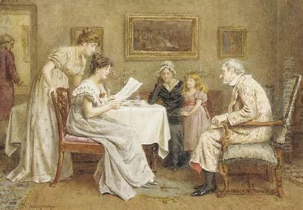 Reading The Paper Oil Painting by George Goodwin Kilburne