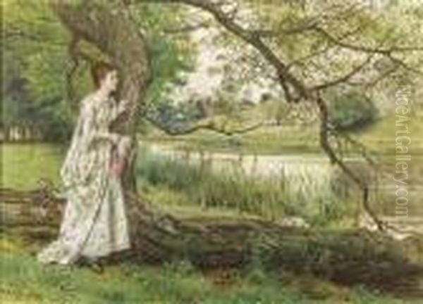 On The River Bank Oil Painting by George Goodwin Kilburne