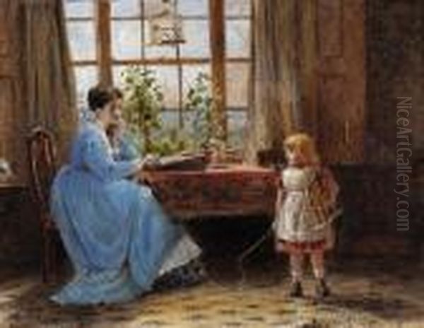 A Mother And Child In An Interior Oil Painting by George Goodwin Kilburne