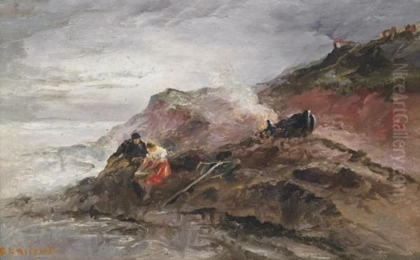 Shrimpers On The Rocks, Jersey (illustrated) Oil Painting by S.L. Kilpack