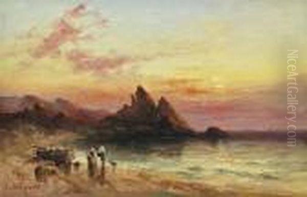 Sorting The Catch, St Brelade's Bay, Jersey Oil Painting by S.L. Kilpack