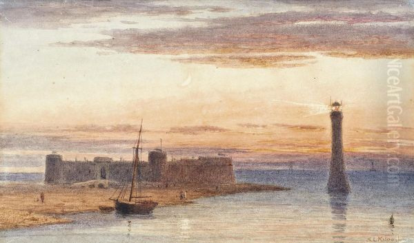 Sunset, Fort National, St Malo Oil Painting by S.L. Kilpack