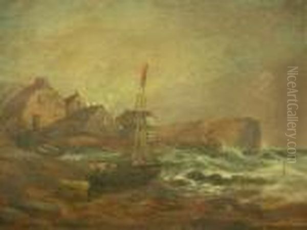 Fishing Smack Off Aharbour And Beached Fishing Smacks Oil Painting by S.L. Kilpack