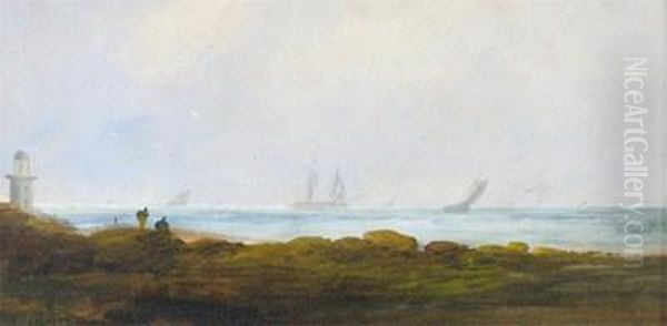 A Coastal Scene With A Lighthouse Oil Painting by S.L. Kilpack