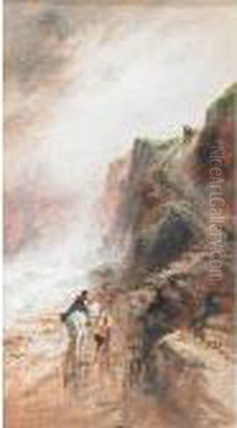 Between Tenby And Penally, Wales; Figures On A Frenchriverside Oil Painting by S.L. Kilpack