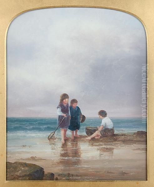 Fisher Children On The Shore Oil Painting by S.L. Kilpack