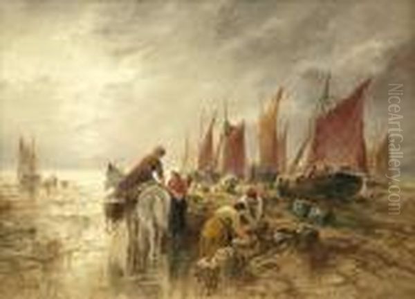 Sorting The Catch Oil Painting by S.L. Kilpack