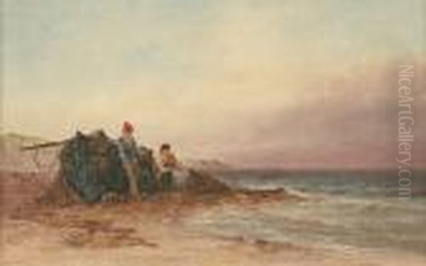 Shore Scene With Two Figures By A Boat Oil Painting by S.L. Kilpack