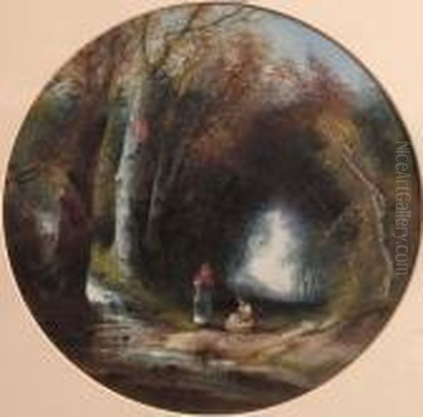 Twofigures In A Woodland By A Spring Oil Painting by S.L. Kilpack