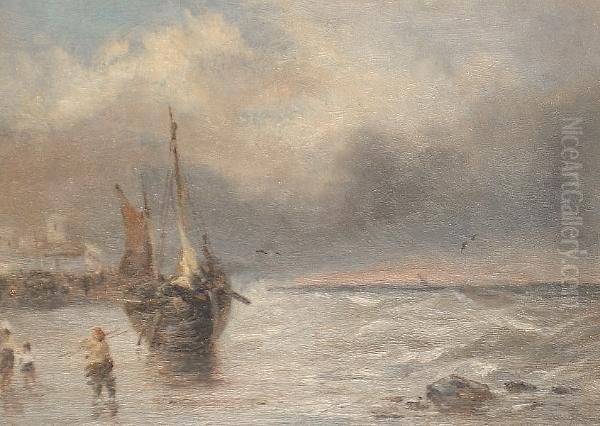 A Beached Fishing Vessel Oil Painting by S.L. Kilpack