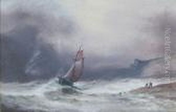 Fishing Boat In Choppy Seas Just Off The Coast, 'kilpack' On Label Verso Oil Painting by S.L. Kilpack