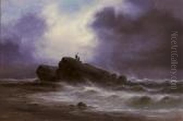 Out On The Rocks, The Tide Receding Oil Painting by S.L. Kilpack