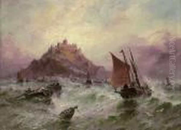 Shipping Before St Micahel's Mount Oil Painting by S.L. Kilpack