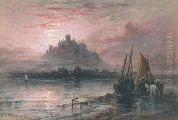 St Michael's Mount At Dusk Oil Painting by S.L. Kilpack