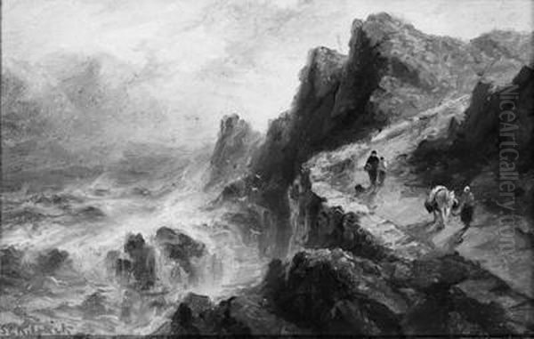 On The Causeway At Sark With A Storm Brewing Oil Painting by S.L. Kilpack