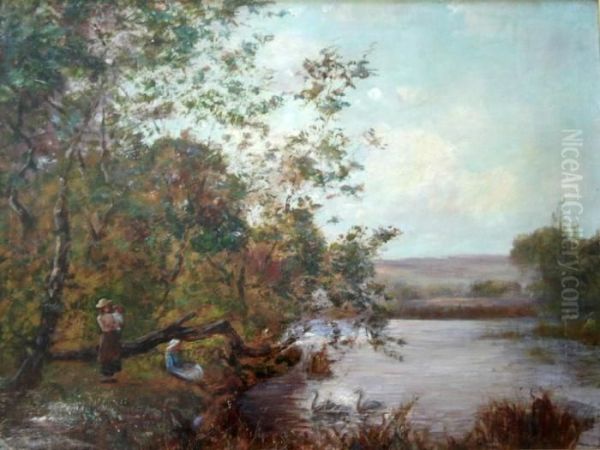 Feeding The Swans Oil Painting by Henry John Yeend King