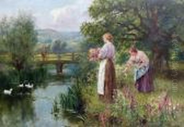 Picking Flowers Oil Painting by Henry John Yeend King