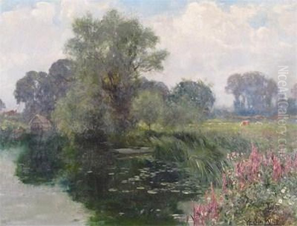 A River Landscape Oil Painting by Henry John Yeend King