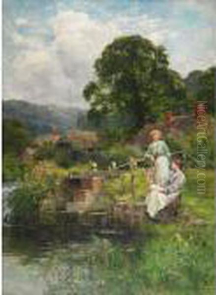 By The Old Mill Stream Oil Painting by Henry John Yeend King