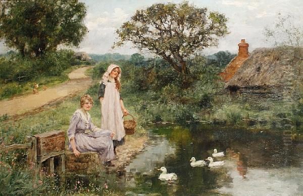 Feeding The Ducks Oil Painting by Henry John Yeend King