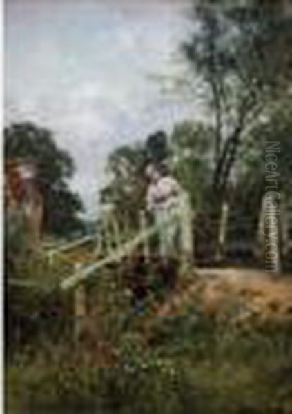 Country Girl On A Bridge Oil Painting by Henry John Yeend King