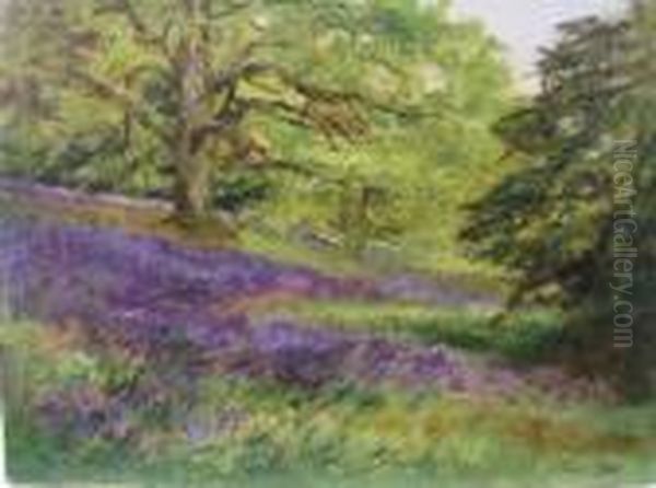 The Bluebell Wood At ' Stourhead May 1909' Oil Painting by Henry John Yeend King