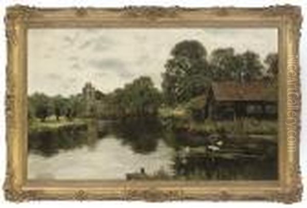 On The Ouse, Hemingford Grey Oil Painting by Henry John Yeend King