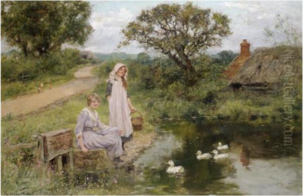 Feeding The Ducks Oil Painting by Henry John Yeend King