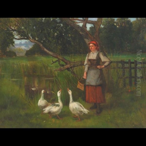 Goose Girl Oil Painting by Henry John Yeend King