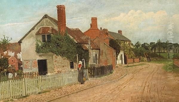 A Rural Village Scene Oil Painting by Henry John Yeend King