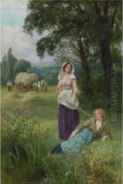 Haymaking Oil Painting by Henry John Yeend King