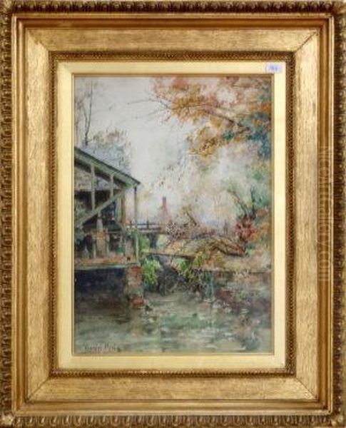 A Mill Race In Autumn Oil Painting by Henry John Yeend King