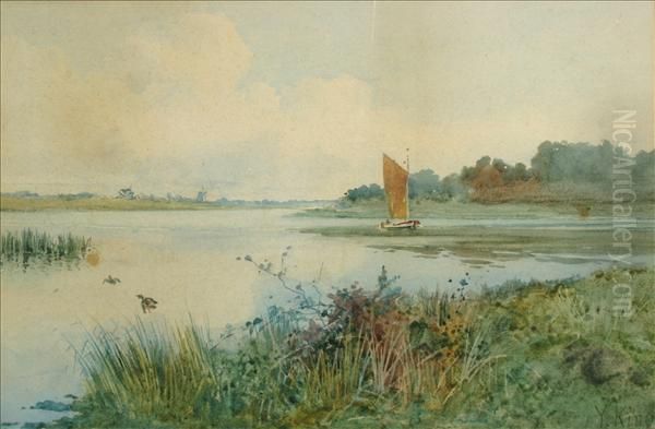 King, Rba, Ri, Roi On The Norfolk Broads Oil Painting by Henry John Yeend King