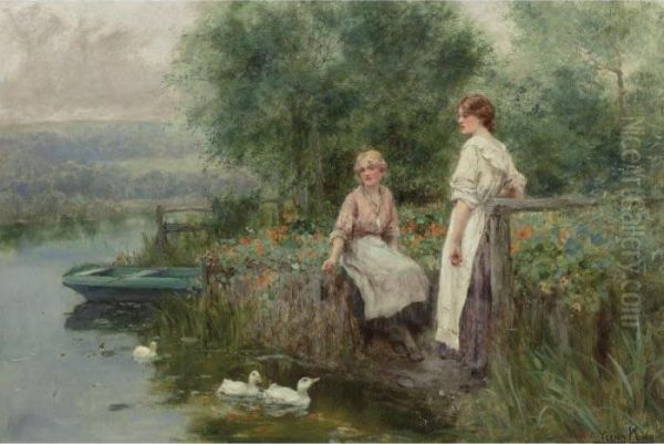 Feeding The Ducks Oil Painting by Henry John Yeend King