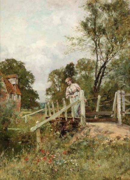 Flicka Vid Vattendrag Oil Painting by Henry John Yeend King