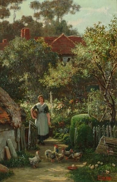 A Young Woman In A Cottage Garden Oil Painting by Henry John Yeend King