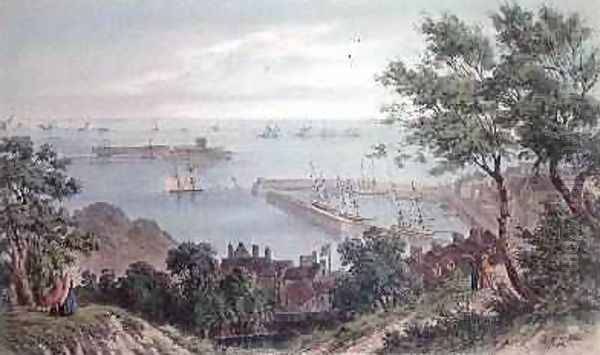 The Royal Squadron at Anchor, 2nd September 1846, from the Visit of Queen Victoria in Jersey, engraved by H. Walter, 1847 Oil Painting by Philip John Ouless