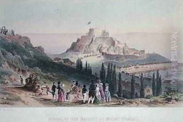 Arrival of Her Majesty at Mount Orgueil, 3rd September 1846, from the Visit of Queen Victoria in Jersey, engraved by H. Walter, 1847 Oil Painting by Philip John Ouless