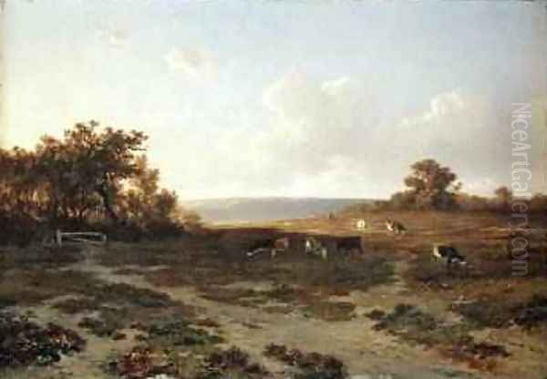 Heath Landscape with Cows, 1852 Oil Painting by Francois Auguste Ortmans